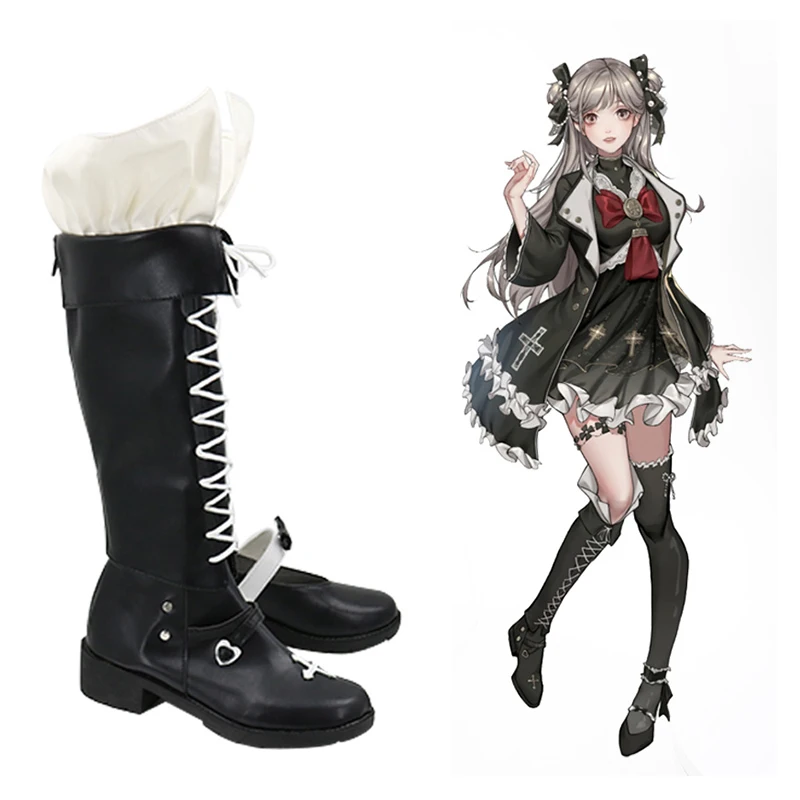 Game Moon Shadow Villa Cosplay Shoes Black straps Long and short shoes Lolita Anime Cos Female Prop Retro Custom Shoes