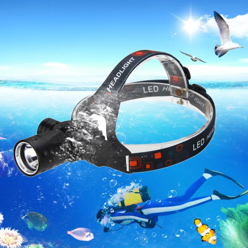 Underwater 100M Headlamp 1000 Lumen LED Diving Headlight Torch Swimming Scuba Dive Lamp with Battery and Charger