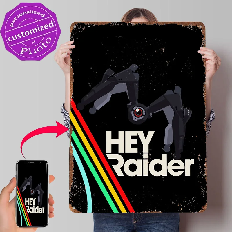 Hey Raider Leaper Robot Printed Poster Customized Wall Art Retro Vintage Metal Tin Signs for Home Decorations Office Decor Room