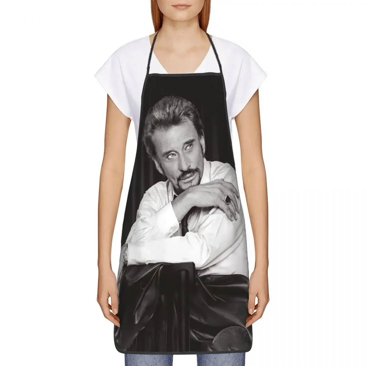 Cool Johnny Hallyday Funny Apron for Women Men French Rock Singer Adult Unisex Kitchen Chef Bib Tablier Cuisine Cooking Baking