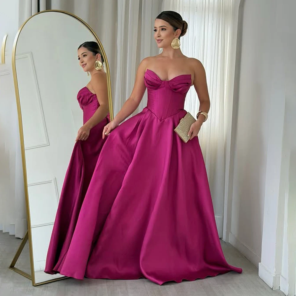 

Custom Made Fuchsia Off Shoulder Simple Bridal Evening Dress A-line Backless Floor Length Prom Party Dress with Train