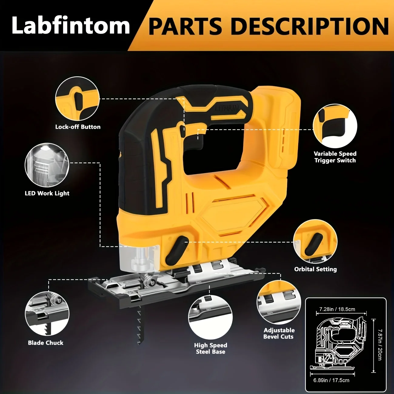 منشار كهربائي لاسلكي، أداة منشار كهربائي متوافقة مع بطارية ديوالت 20 فولت، ضوء عمل LED وزر أمان، 4 شفرات، Bl بدون أدوات #3