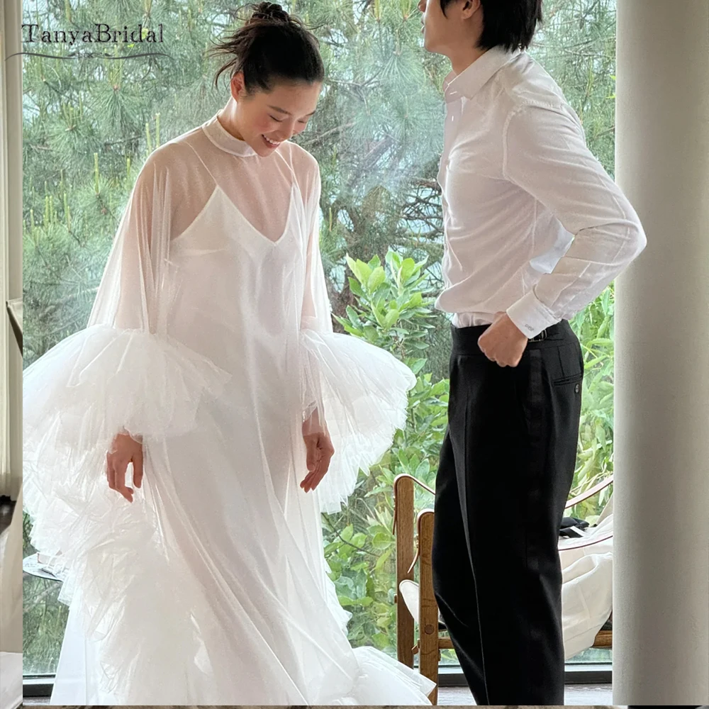 

Тюлевая свадебная накидка, высокий воротник с оборками, накидка на свадебную куртку, вечернее пальто, свадебный утренний халат DJ546