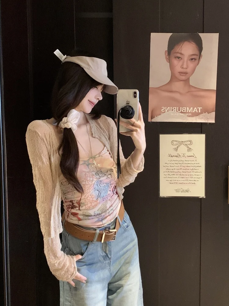 

Spring 2026 Women's Lace Long Sve ort Cardigan Slim Fit Breathable Thin Sle Outerwear Transparent Design Casual Top