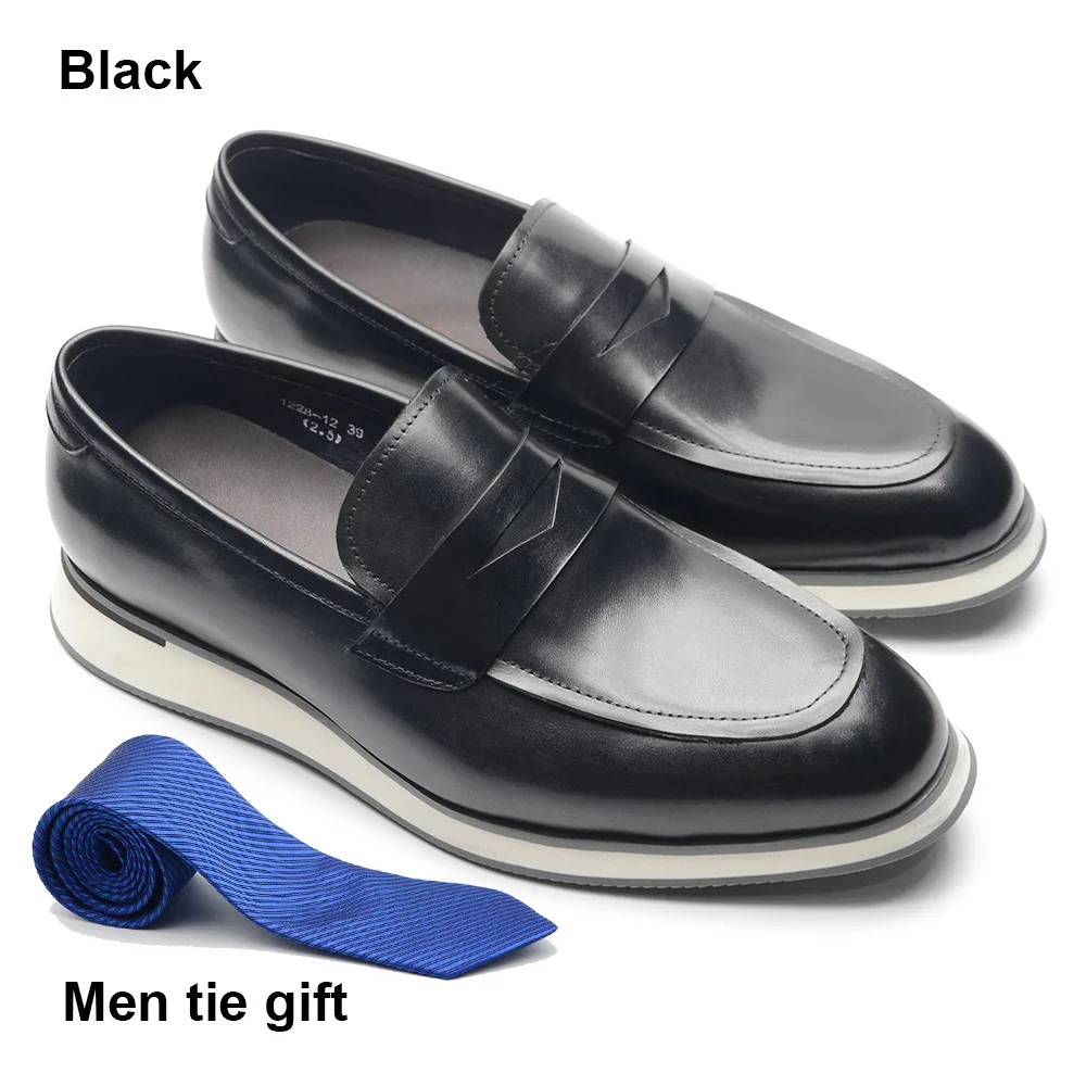 Classic Designer Men\'s Penny Loafer Sneakers Blue Black Genuine Leather Slip-on Business Wedding Flat Casual Dress Shoes for Men