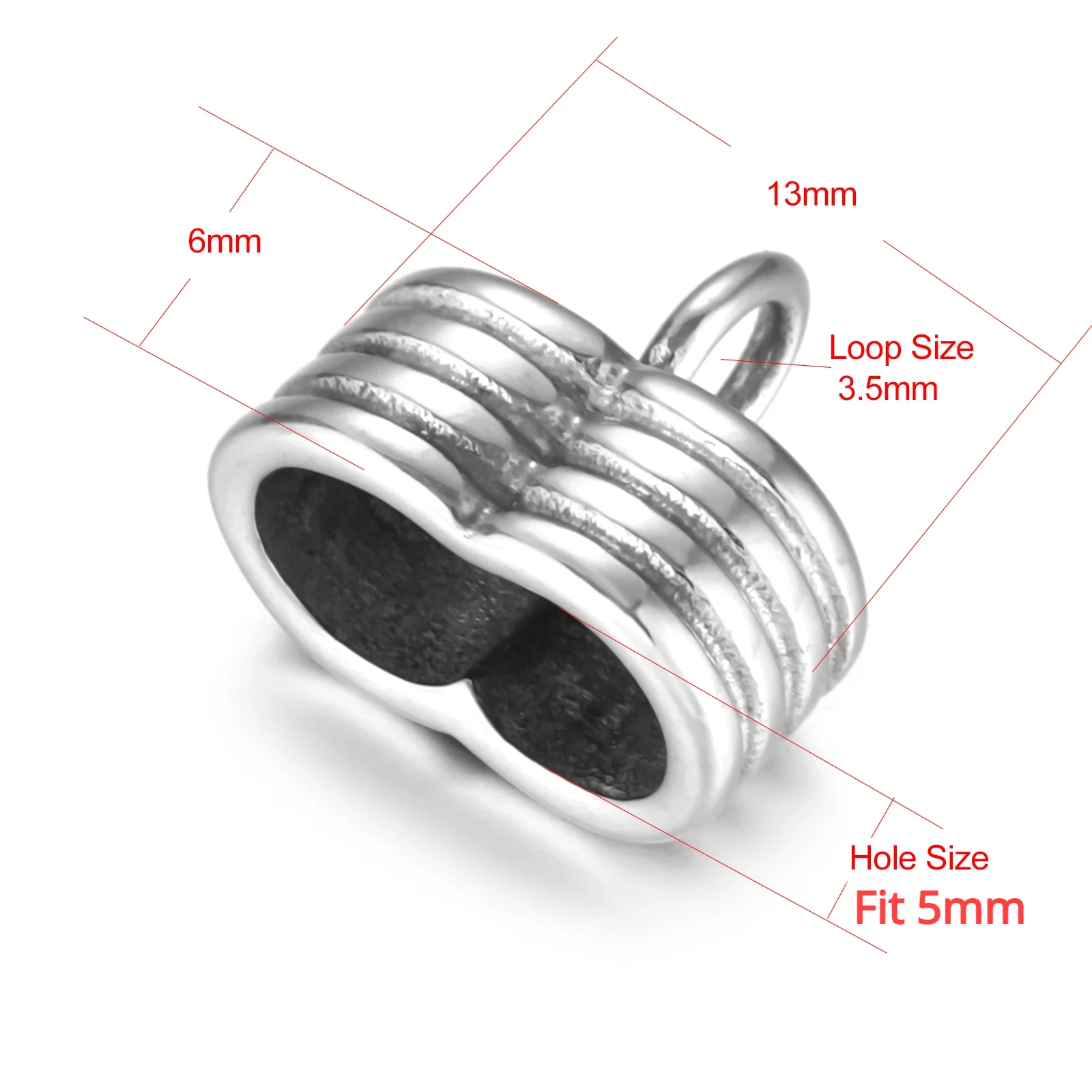 Stainless Steel End Beads with Loop Thread Double Hole 5mm for Jewelry Making Leather Cord End Caps DIY Accessories