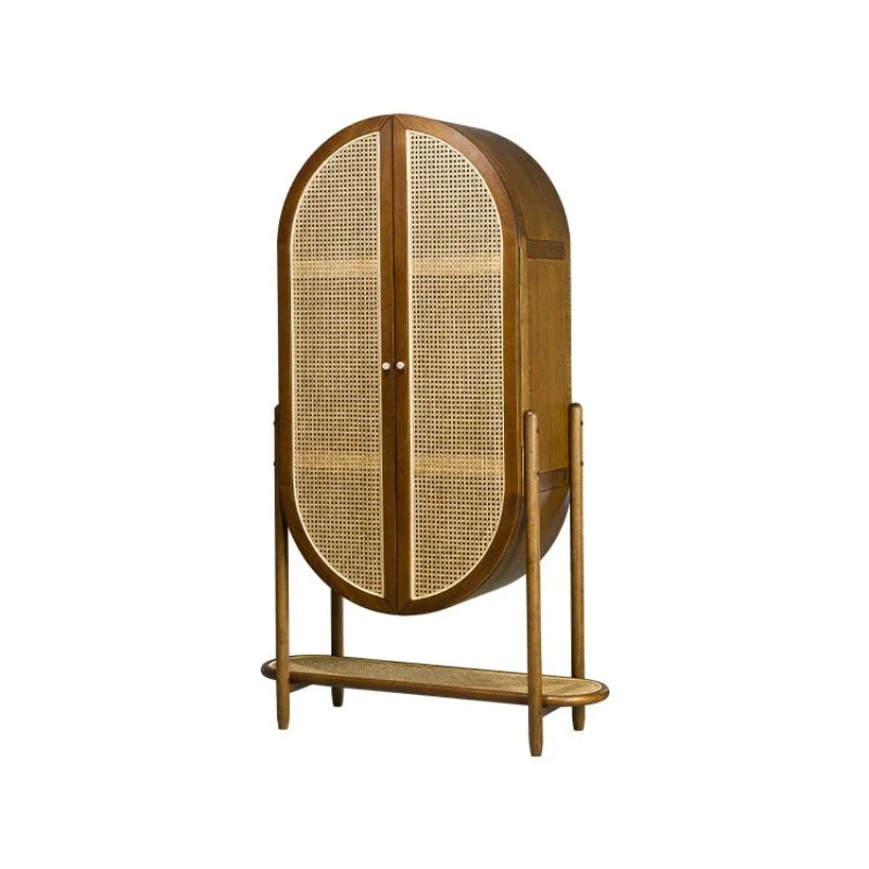Rattan dining side Japanese-style Nordic tea, wine cabinet, modern simple solid wood storage locker