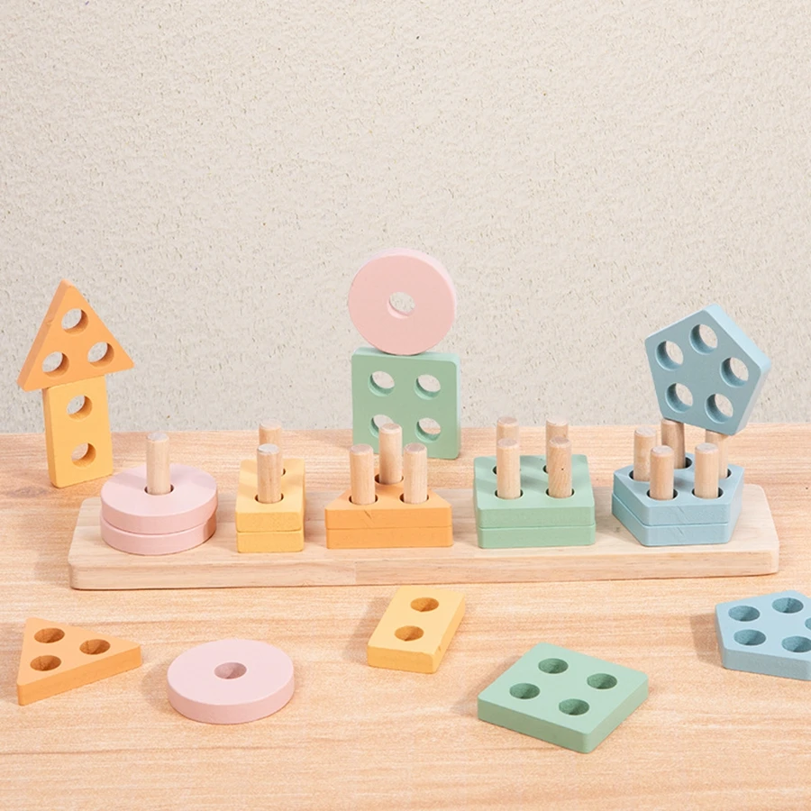 Montessori Wooden Color Sorting Stacking Toys Makron Puzzle For Toddlers And Kids Preschool Fine Motor Skill Toy For 1 Years