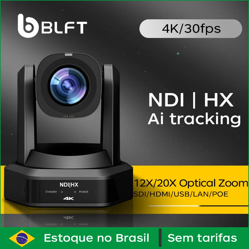 Câmera 4K PTZ NDI 12X 20X Zoom óptico AI Rastreamento automático com PoE HDMI/SDI/USB/IP Câmera PTZ de transmissão ao vivo para serviços de igreja