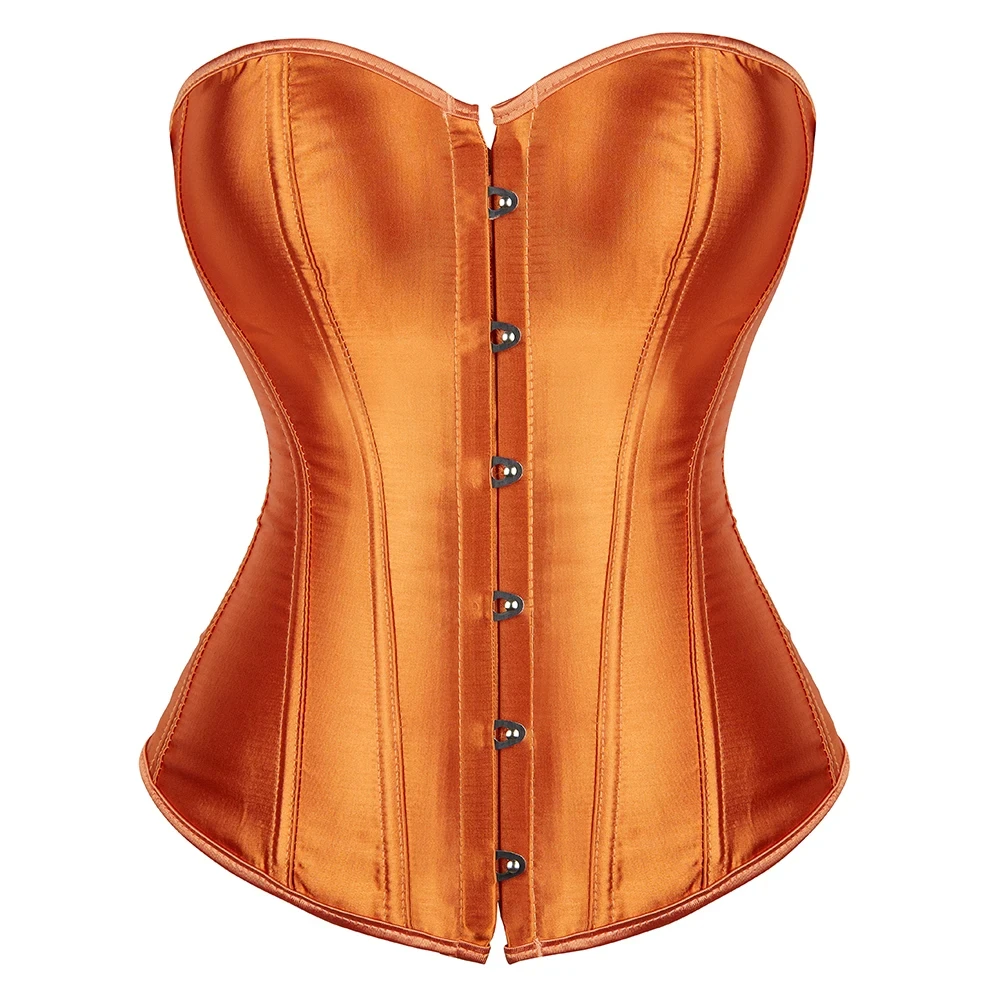 Corset Top Bustier For Women Overbust Satin Sexy Lace Up Vintage Style Plus Size Orange Simple And Adjustable Shapewear 1PC 
