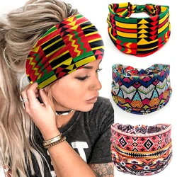 African Pattern Print Twist Elastic Hair Band Wide Hairbands Bandana Turban Knot Headwrap Fashion Cotton Stretch Headband
