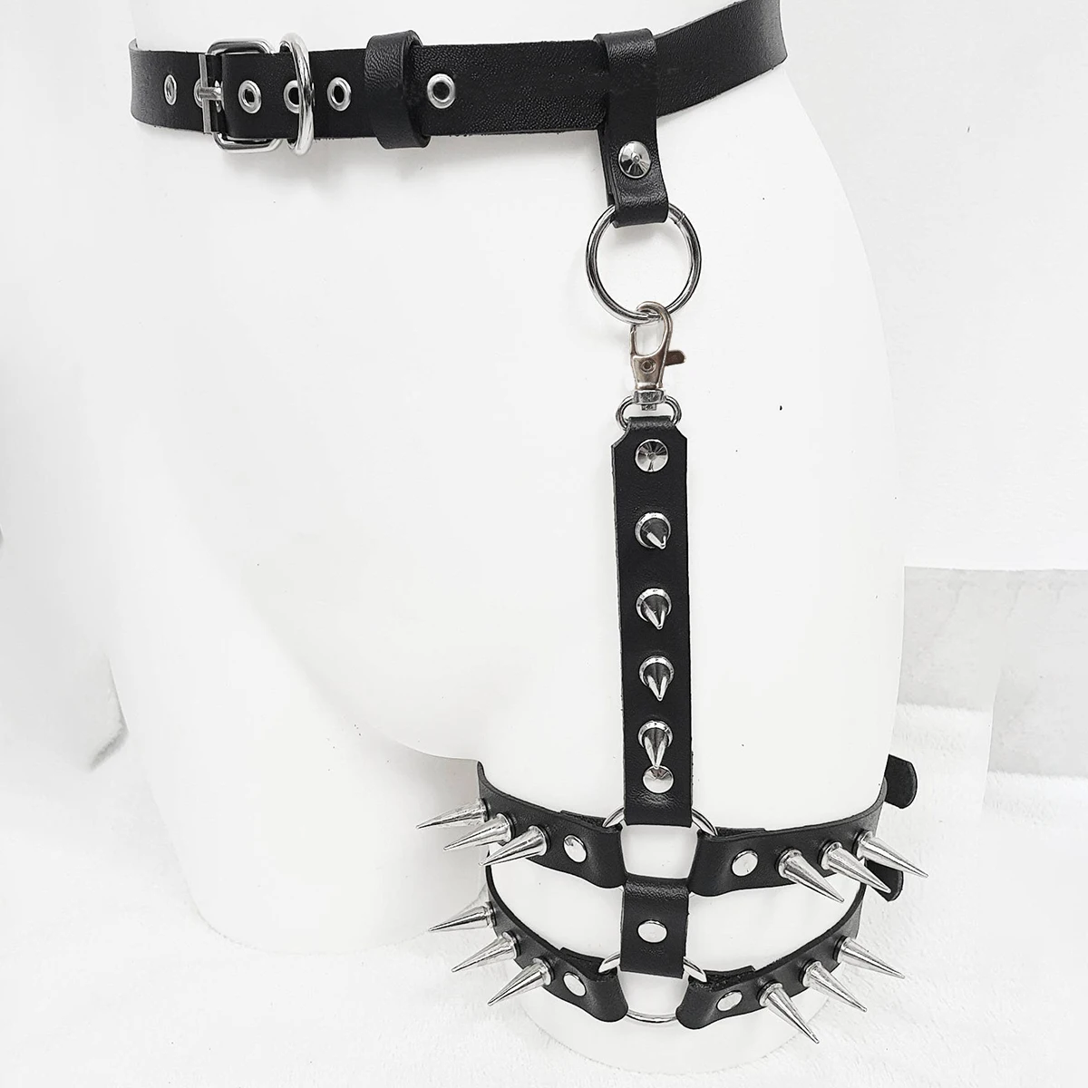 حزام ساق واحد من الجلد للنساء، حزام الفخذ للنساء، ملحق ملابس داخلية صنم للنساء، مشبك حزام الساق من جانب واحد #2