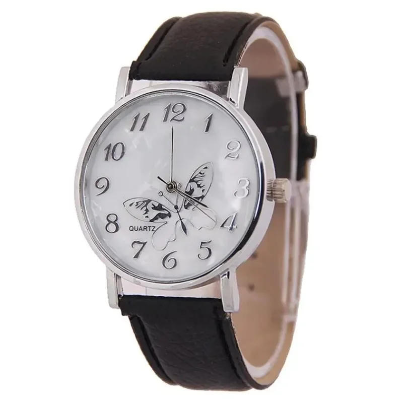 Casual Butterfly Print Women's Watch Fashion Quartz Wristwatch Large Dial Leather Strap Wristwatches Female Clock Relogio Mujer