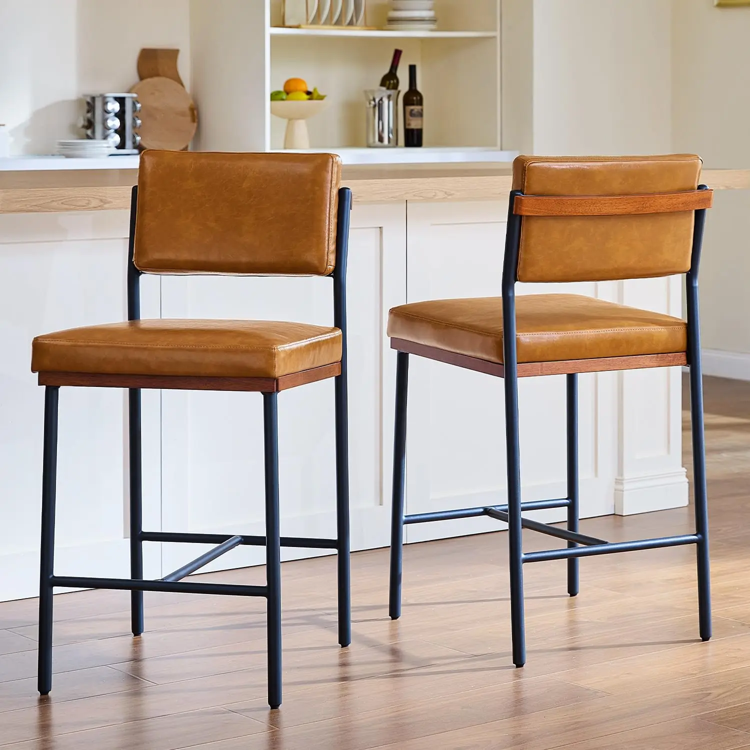 

Комплект из 2 барных стульев из искусственной кожи, 26 дюймов, современные барные стулья для кухонного острова, барные стулья с регулировкой высоты, на заказ