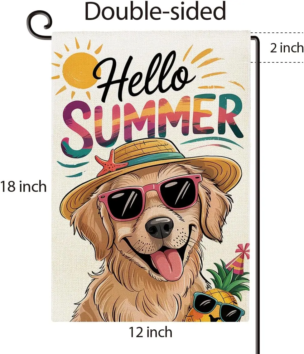 Hello Summer Sunglasses Dog Garden Flag Double Sided 12 X 18 Inches Farmhouse Outdoor Summer Decorations for Yard Garden Por yyi
