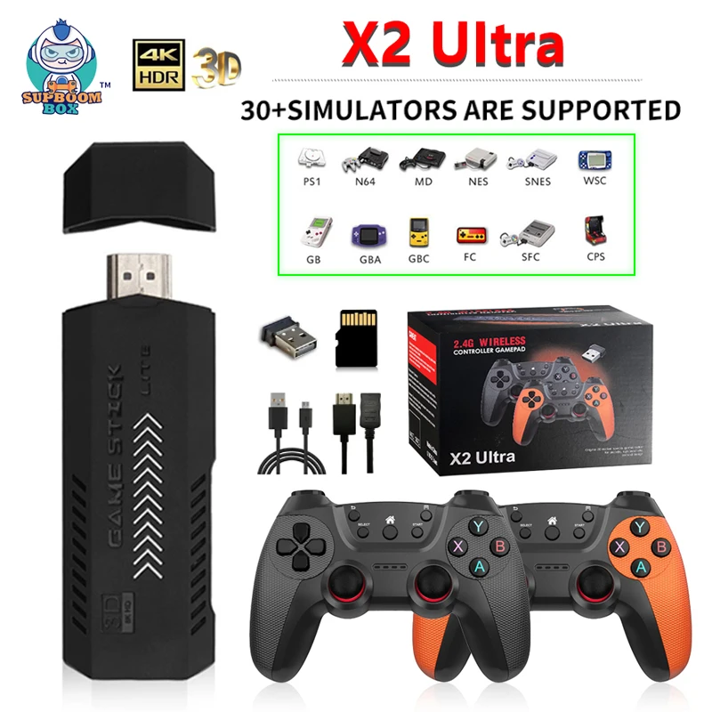 

X2 Ultra Video Game Console 4K Game Stick HD Retro Video Game Console Wireless Controller TV 30+Emulator For PS1 Or Only GamePad