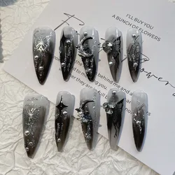 10pcs Handmade Fake nails Gothic Dark Punk style Metal Liquid Butterfly Artificial False Nail Patch Wearing Press on Nails Tips