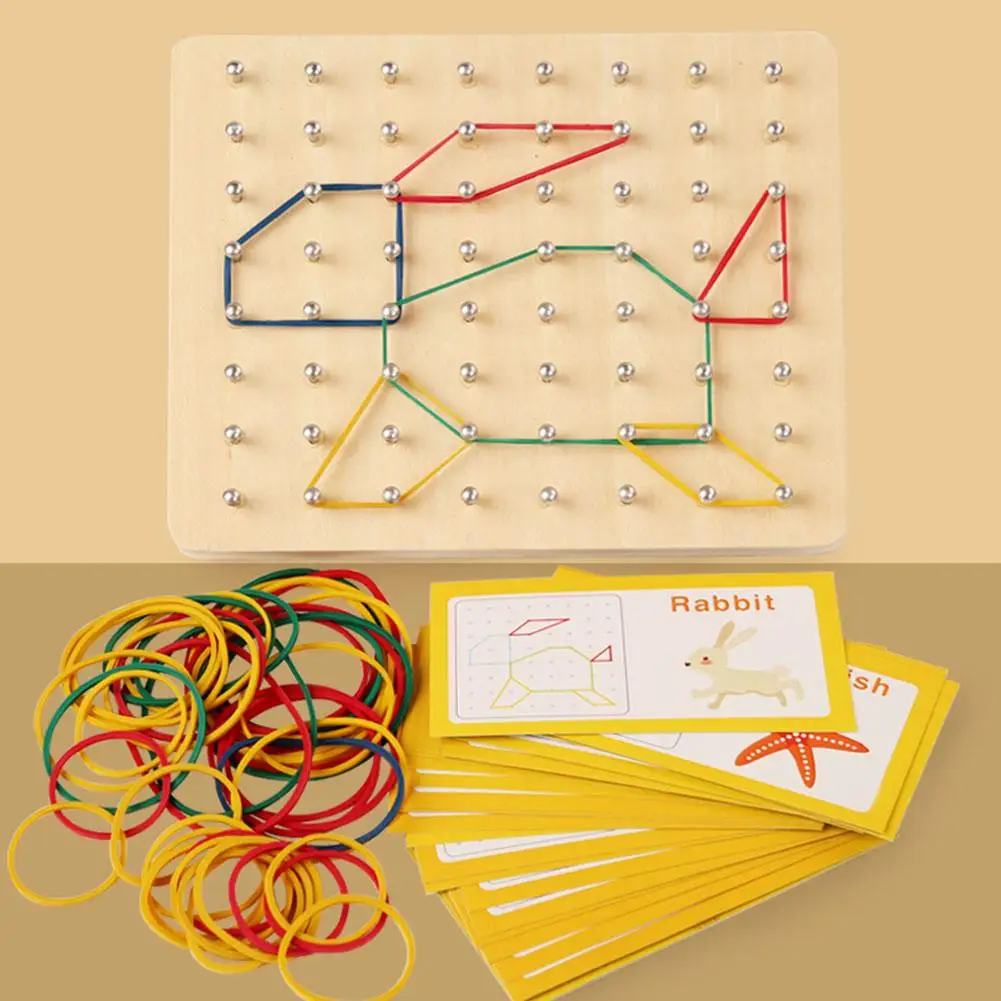  Baby Creative Toy Graphics Rubber Tie Nail Boards with Cards Childhood Education Hand-On Ability Puzzle Sensory Toy