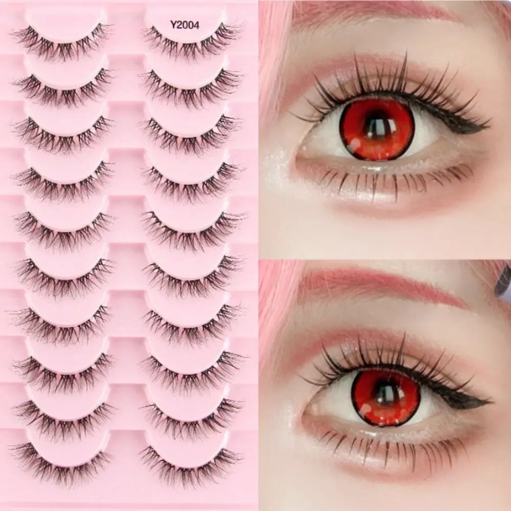 10 Pairs Black Stem False Eyelashes Simulate Natural Thick Curling 3D Extension Eyelash Novice Students Party Birthday Cosmetics