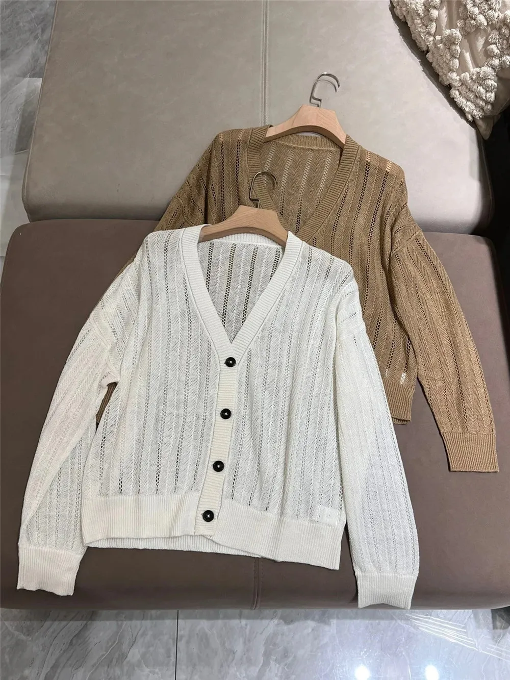 Light Thin Cardigan for Women, Hollow Out, Long Sleeve, Knitting Top, Woman's Clothing, High Quality, B * C, 2024