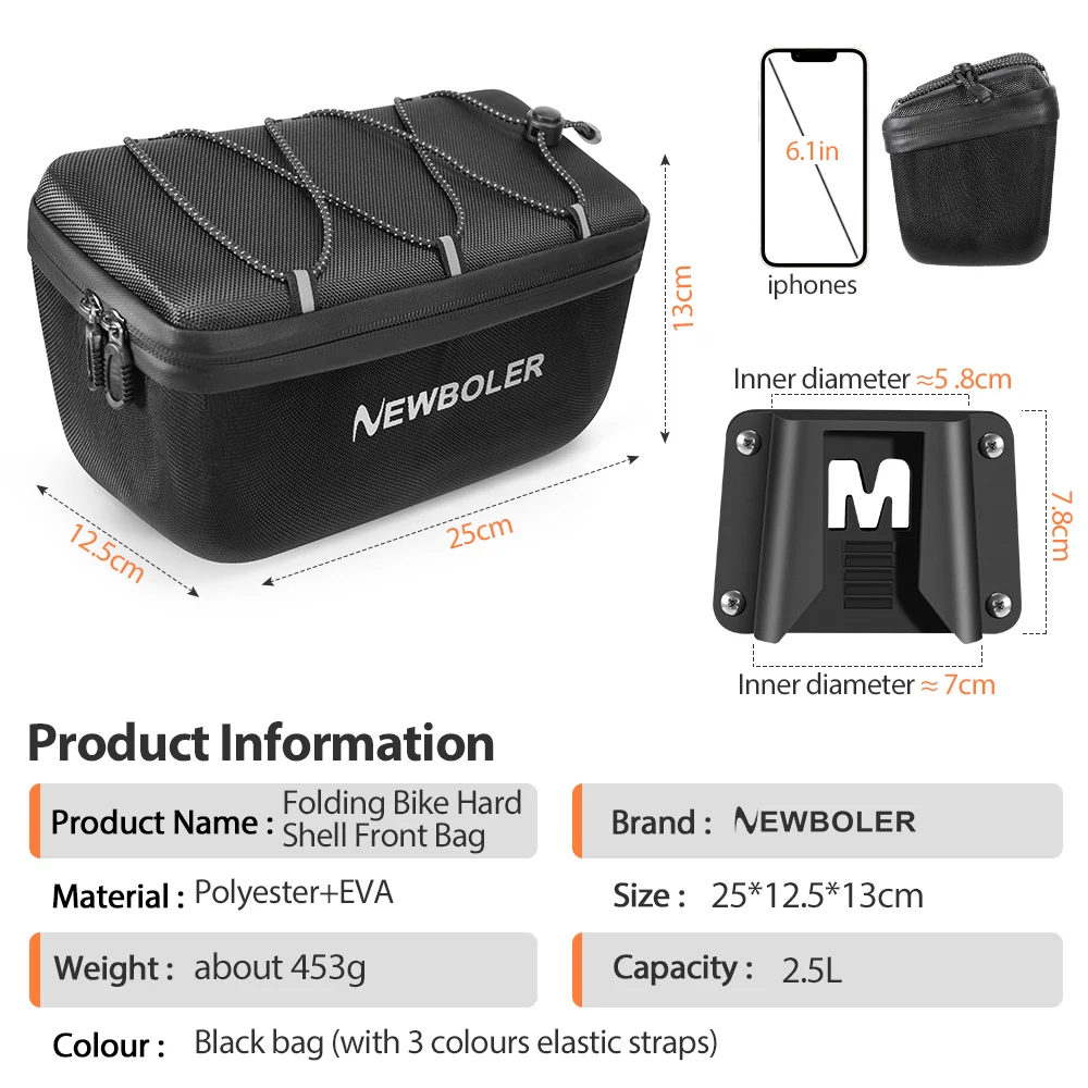 NEWBOLER Foldable Brompton Bag 2.5L Quick Release Waterproof Hard Shell Bike Handlebar Bag For Brompton Folding Bike view 2