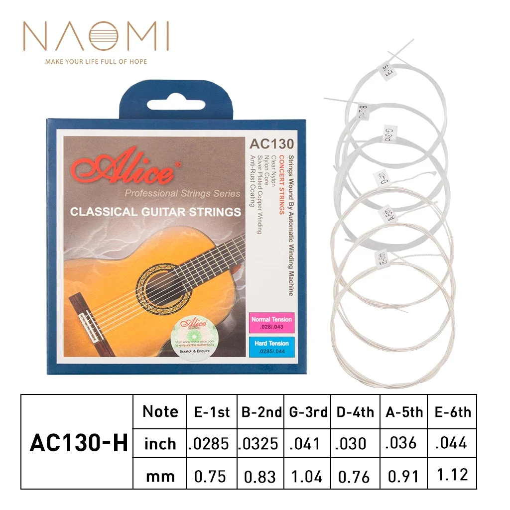 NAOMI 1 Set Alice AC130-H 6pcs/set Nylon Classical Guitar Strings (.0285-.044) Hard Tension