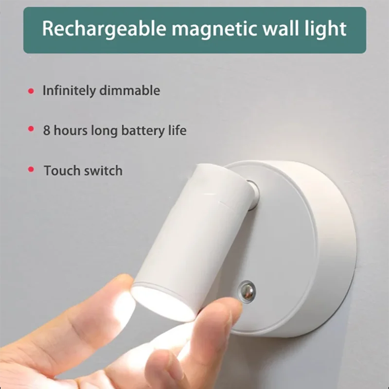 LED light magnetic type-C rechargeable wall lamp spotlight wireless no wiring no punch reading wall light bedroom bedside light