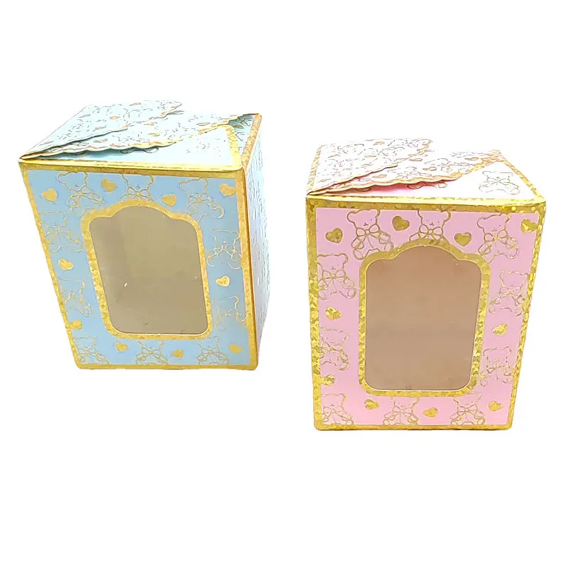 50Pcs Bronzing Candy Box With PVC Window Wedding Favor Gift Packaging Boxes For Guest Baby Shower Kid Birthday Party Decoration