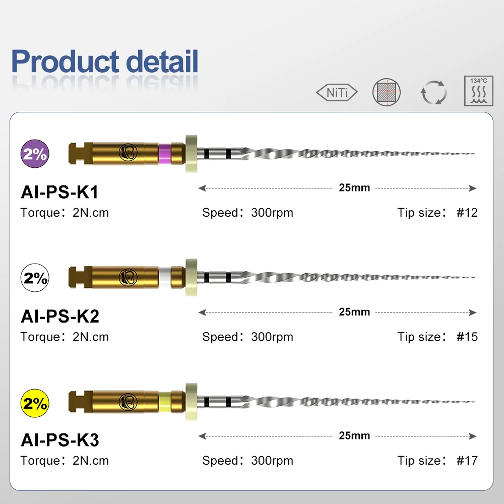 AI-PS Dental Loving Root Canal Files 25mm Tip Taper 2% Heat Activated Dentist Endodontics Accessories 6pcs/pack or 10sets/box