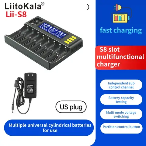LiitoKala Lii-S8 18650 Battery charger 8-Slot Auto-Polarity Detect For 26650 21700 14500 10440 16340 1.2V 3.7V battery