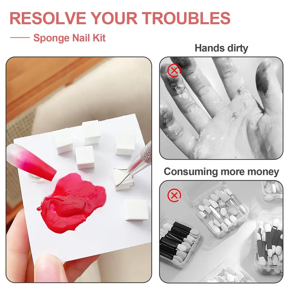 LINMANDA Esponjas para uñas para arte ombre Esponja de uñas con agarre metálico Pinceles de uñas Almacenamiento y caja para diseño de uñas Manicura DIY 4