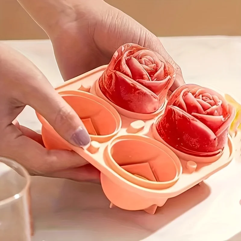 1PC 4-Grid Rose Ice Cube Mold - Multi-Purpose Kitchen Tool for Ice, Chocolate & Jelly Making - Perfect for Baking, Camping