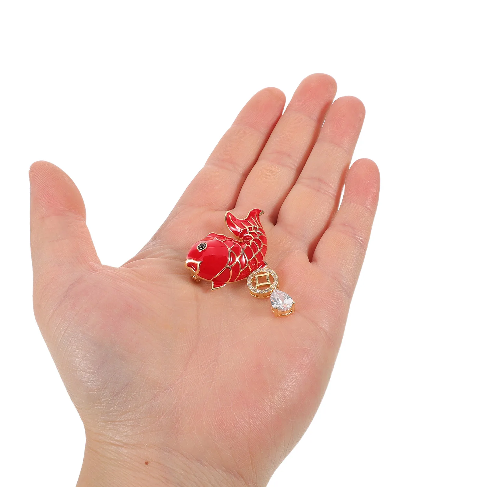 

Chinese New Year Fish Brooch Pin Red Rhinestone Animal Lapel Pin Suit Hat Shawl Clothing Brooch Decorative Jewelry Accessory