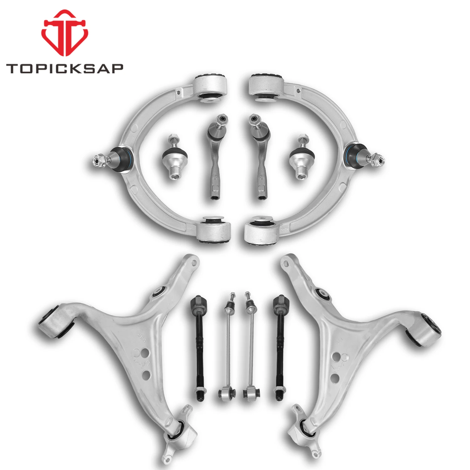 TOPICKSAP 12Pcs Front Upper/Lower Control Arm w/Ball Joint Sway Bar & Tie Rod Kit for Mercedes W166/GL450/ML500 2013-2019