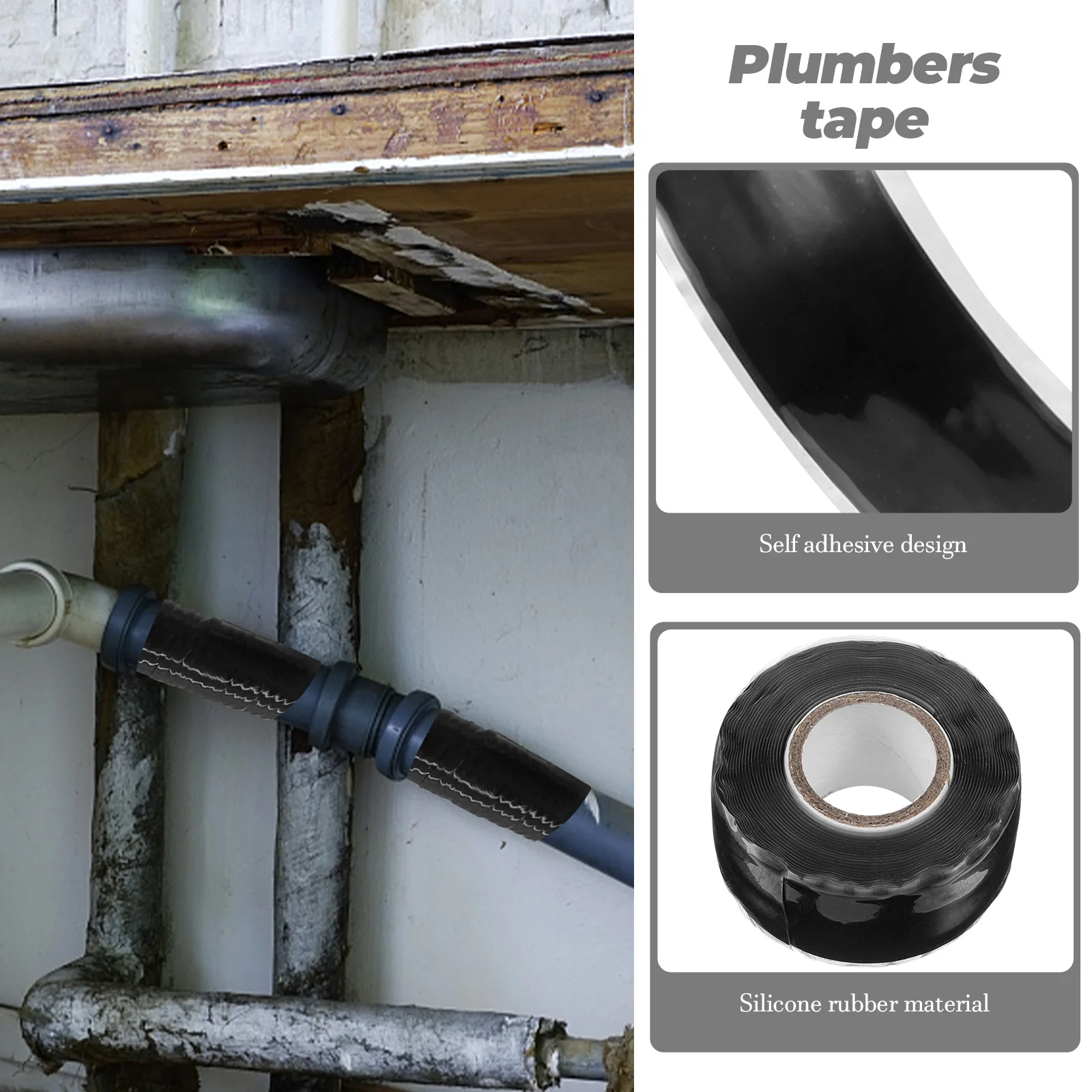 

Wide Duct Tape Waterproof Plumbing Pipe for Leaking Pipes Adhesive Black Silicone Rubber