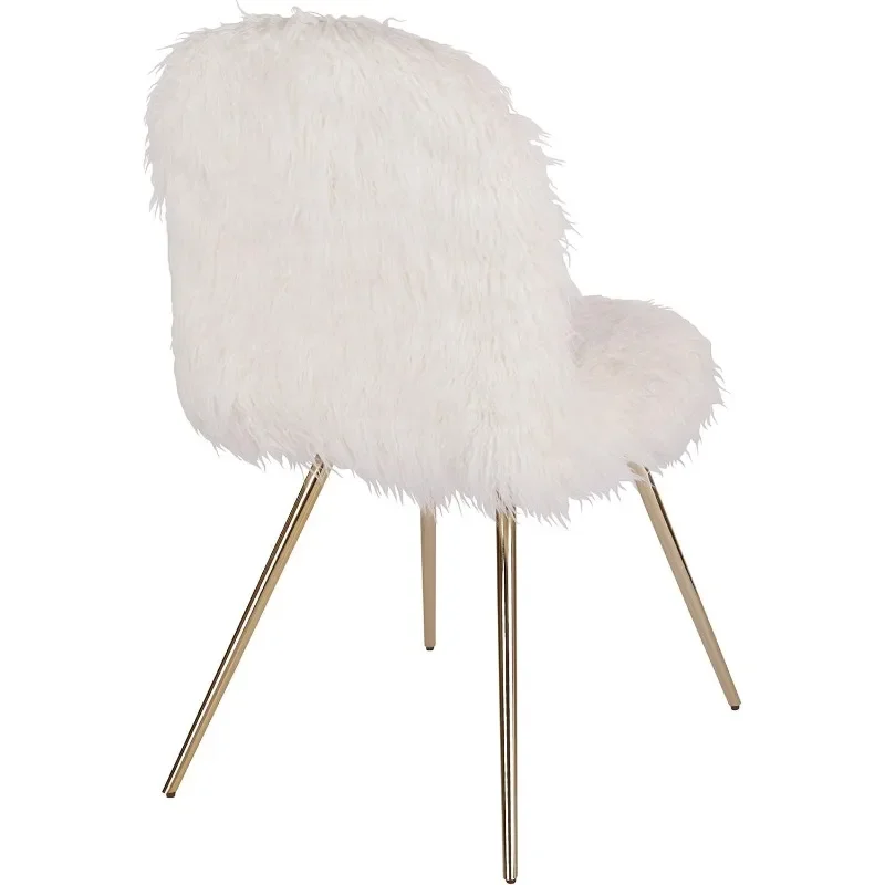 Julia Chic Accent Chair, White Faux Fur and Gold Legs