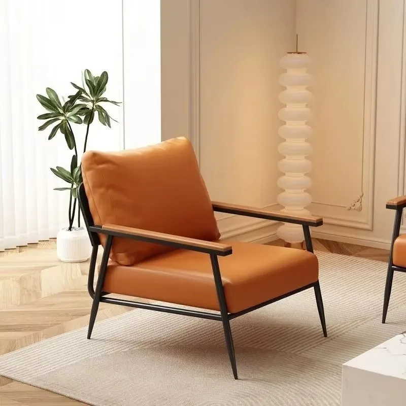 LuxuryMicrofiberLeatherLeisure Chair Waterproof StainResistant with Solid Wood Armrest Carbon Steel Legs for Living Room Bedroom