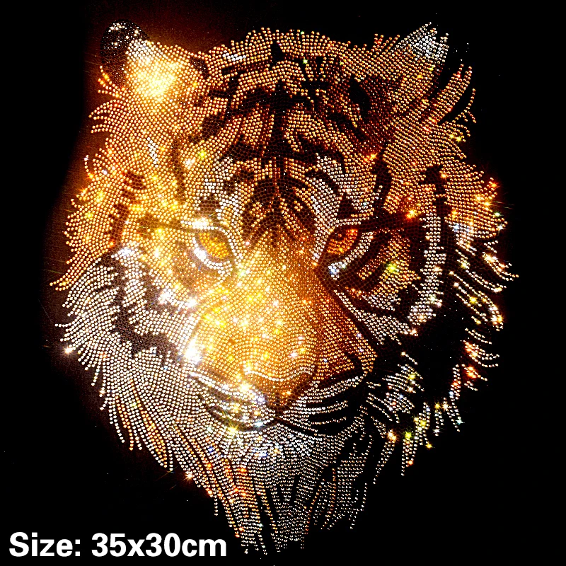 Fashion Tiger Shiny Iron on Applique Patches Hot Fix Rhinestone Transfer Motifs Transfer DIY on Design for Shirt Dress