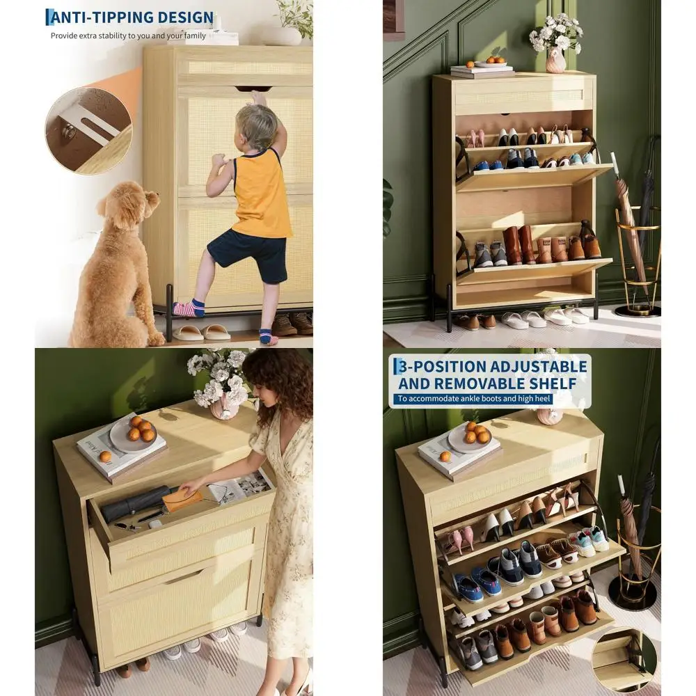 

Narrow Shoe Storage Cabinet with Adjustable Shelves for Entryway, Slim Standing Organizer for Hallway, Entrance, Living Room in