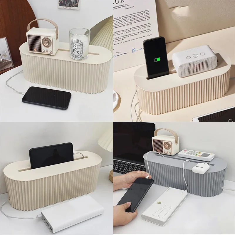 Retro home power strip storage box, safe point socket storage, wire storage, mobile phone charging, multi-purpose storage image 5
