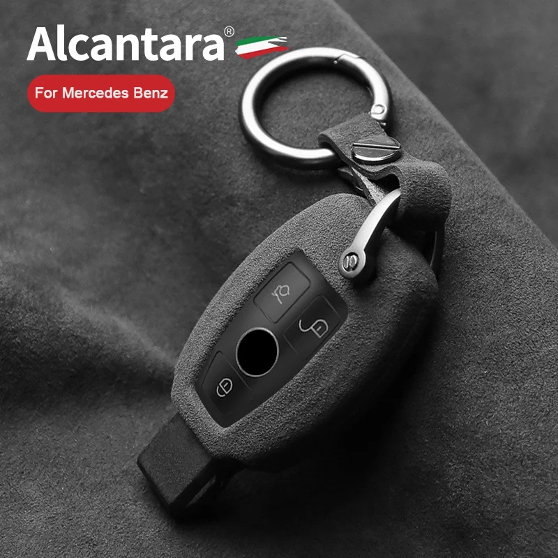 

Alcantara Key Case For Mercedes Benz Keychain Shell Cover Ring AMG W203 W204 W205 W211 W212 W176 CLA A C E Class Auto Accessory