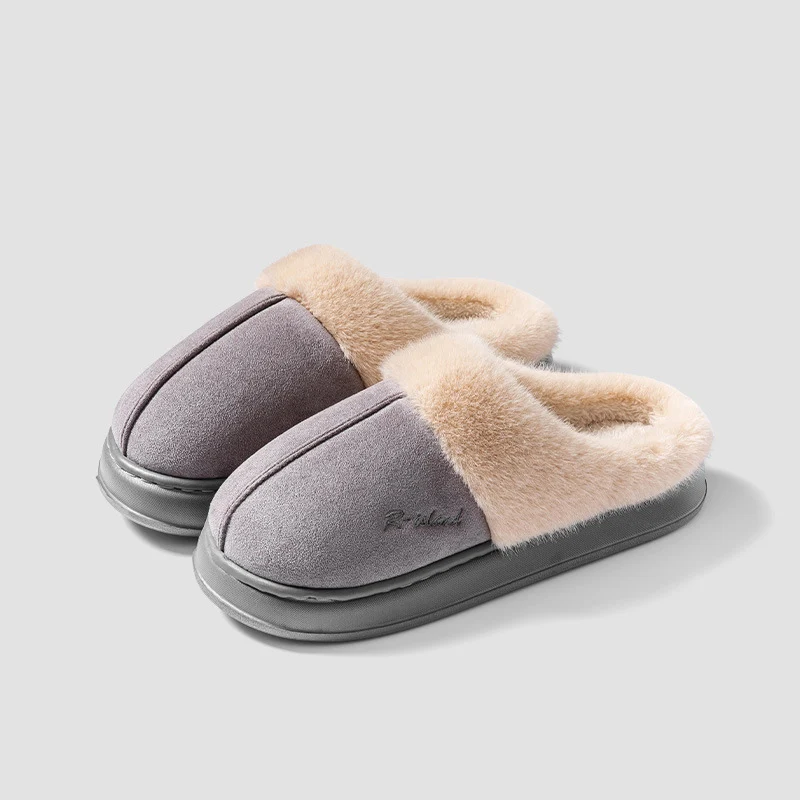 Shevalues Women Fluffy Cotton Slippers Fashion Outdoor Warm Fuzzy Slides Plush Lined Indoor Women House Shoes Fur Cotton Shoes