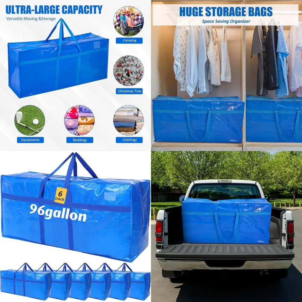 

Сверхбольшие мешки для хранения объемом 96 галлонов с прочной молнией, XXL-сумки-тоуты для переезда, упаковки, учебы и путешествий (синие)