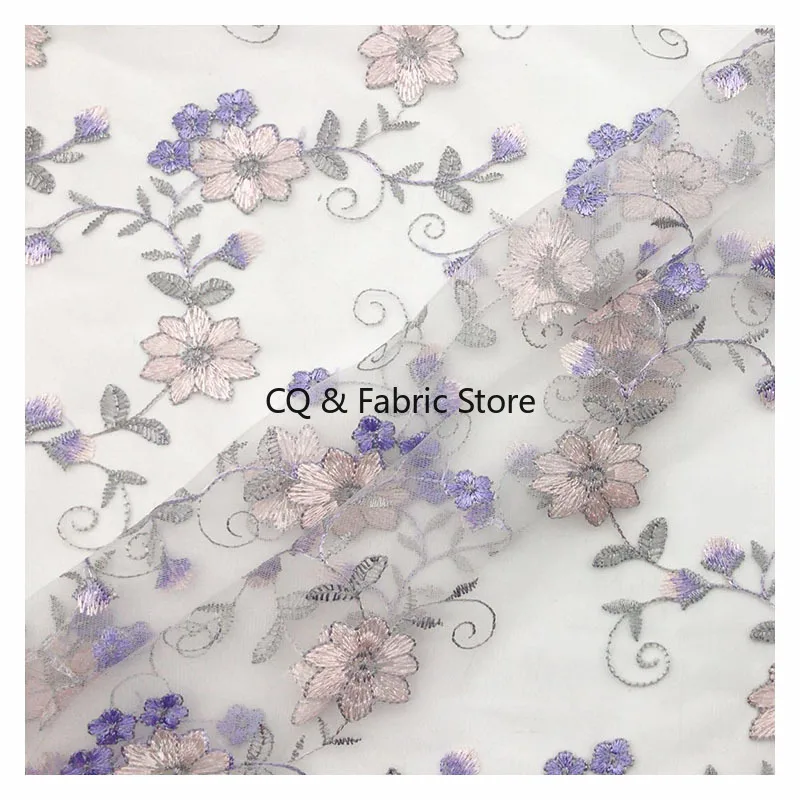 1meter/lot 135cm Diy Net Yarn Embroidery Mesh Lace Fabrics Dress Clothing Net Cloth Embroidered Small Broken Flower Fabrics