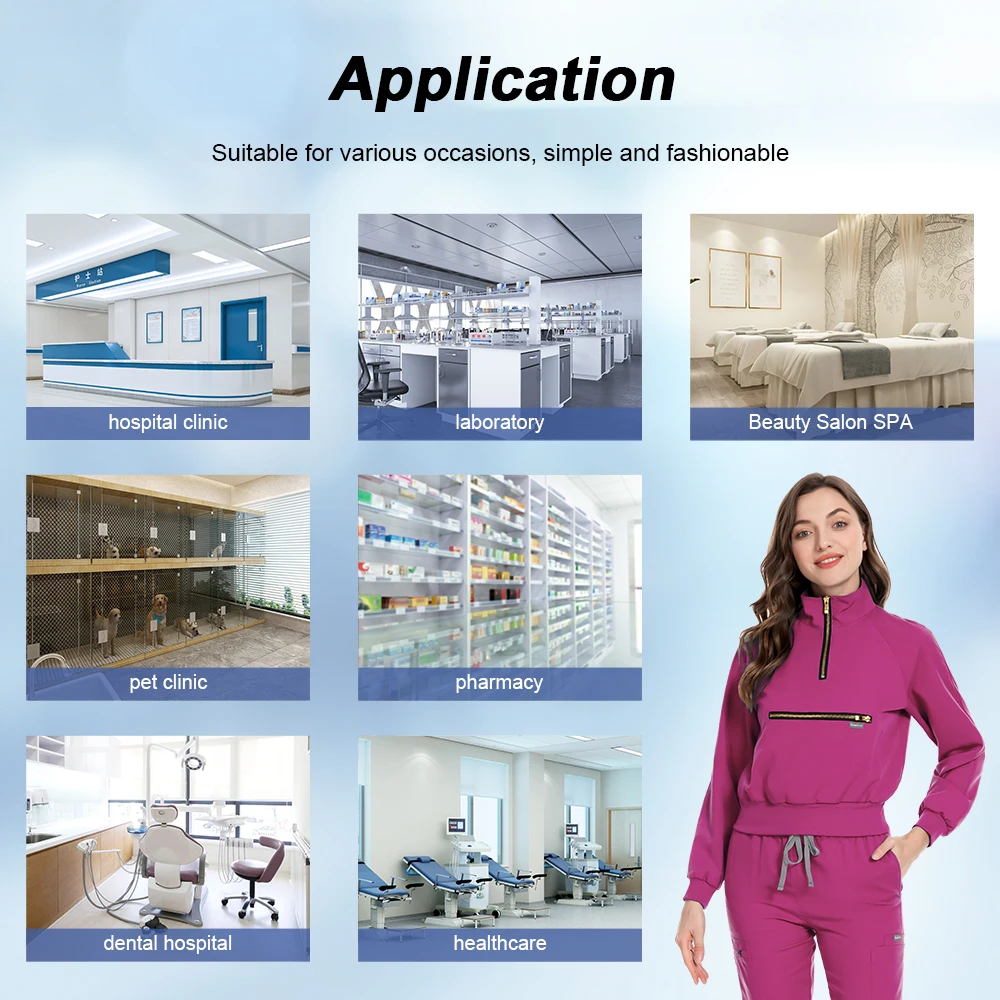 의료 유니폼 여성 스크럽 세트 의료 스크럽 탑 바지 긴 소매 지퍼 스탠드 칼라 유니폼 고품질 스크럽 여성