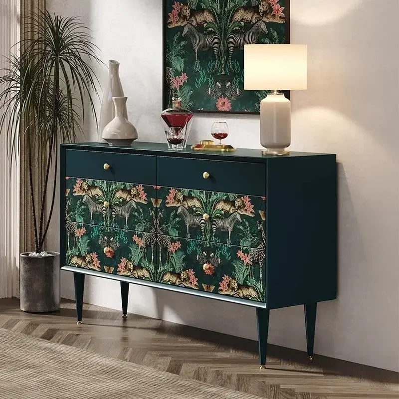 American retro painted chest cabinet, light luxury high-end hand-painted drawer solid wood painted locker