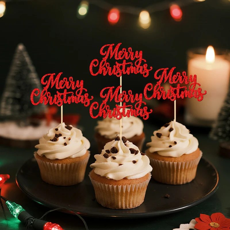YOMDID 24 Stück Frohe Weihnachten Cupcake Topper für Weihnachten Kuchen Topper Picks Weihnachten Neujahr Kuchen Dekorationen Party Supplies – Detail 1
