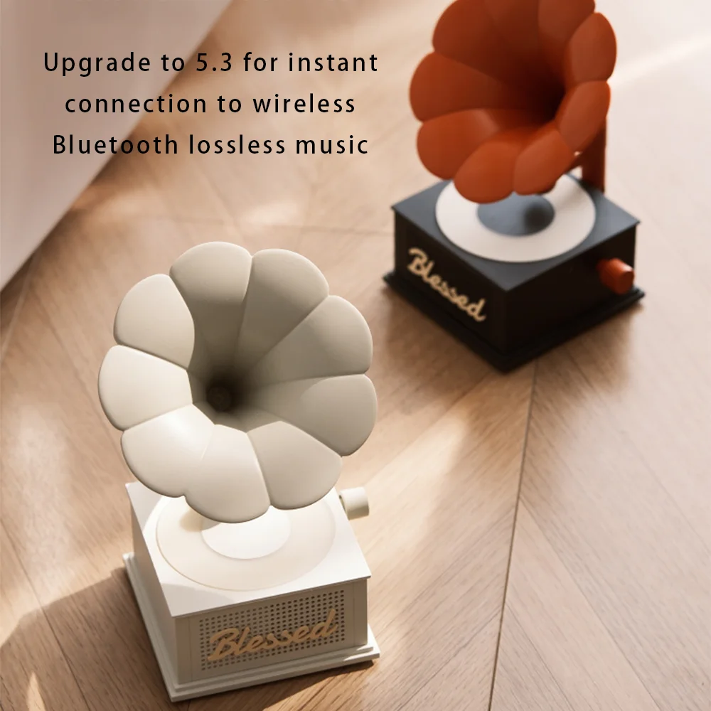 

Lucky Gramophone Wireless Bluetooth Speaker with Ambient Light - Vintage Record Mini Audio System for Living Room Desktop Decor