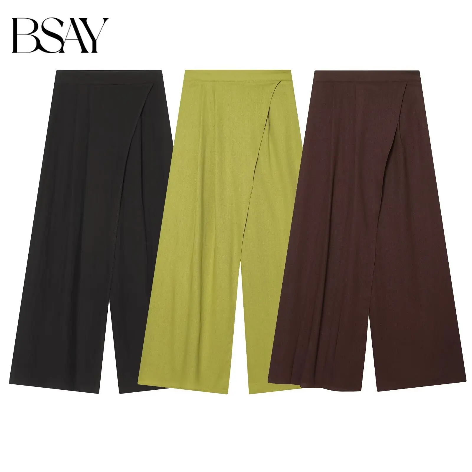 BSAY Damen Mode Hochgeschnittene Weite Hose Frühling Sommer Einfarbig Tägliche Freizeitkleidung Lose Asymmetrische Wickelhose