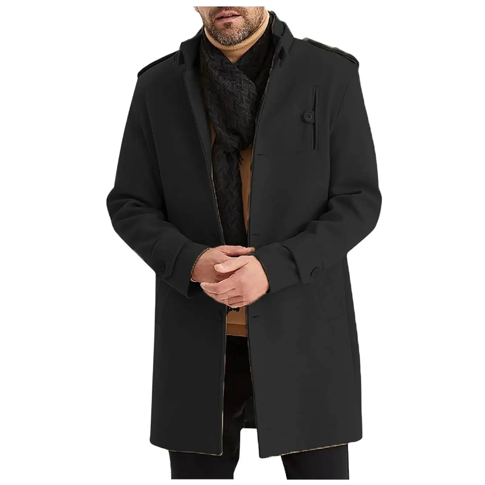 2026 Men Trench Coat Plus Size Streetwear Fashion New Single Button Medium Length Overcoat Outdoor Work Jacket Windbreaker